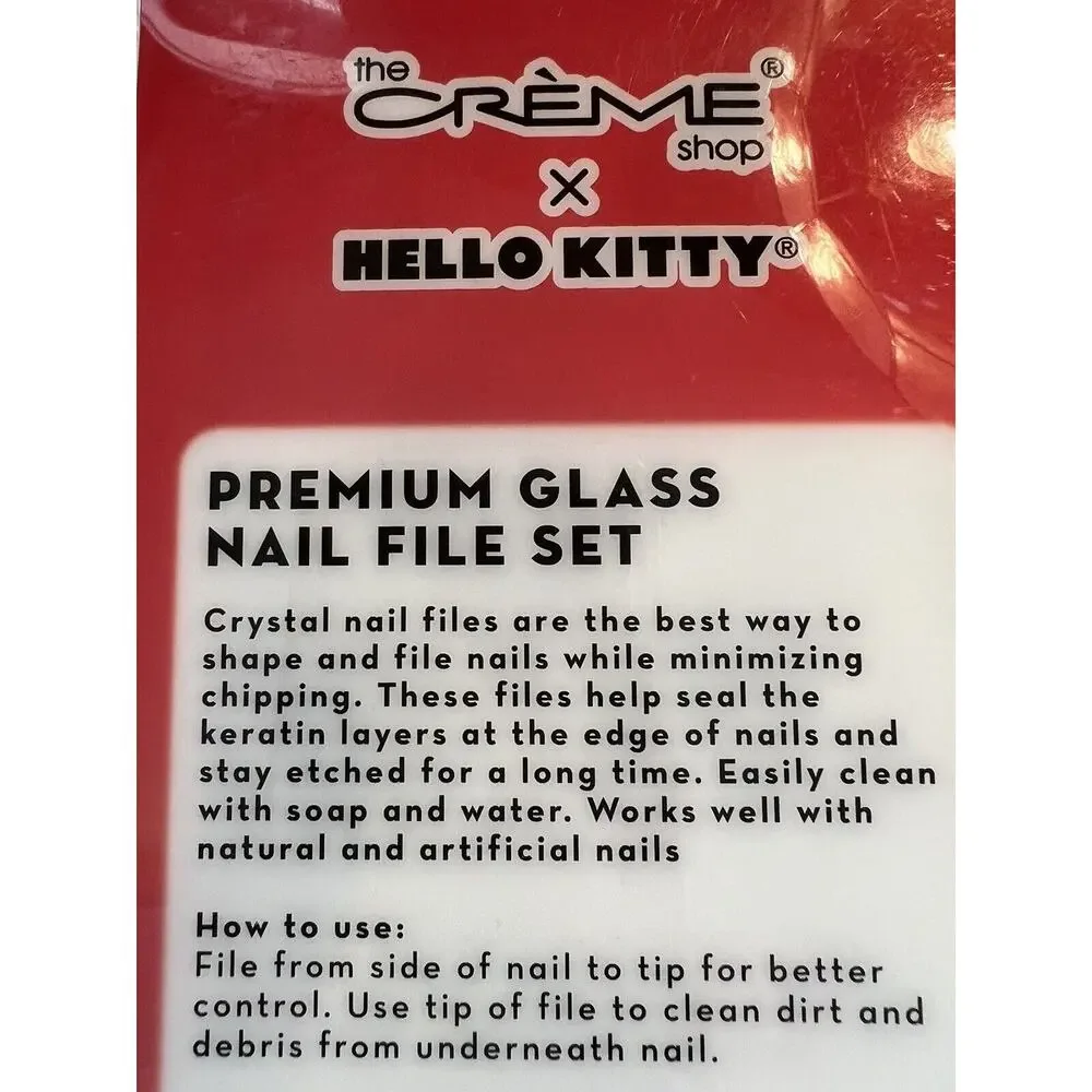 HELLO KITTY Premium Glass Nail File-Set of 2 files with Case--Brand New